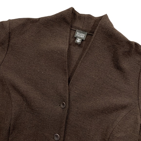 Eileen Fisher Medium Brown 100% Wool Cardigan Jacket Long Sleeve - Picture 2 of 5